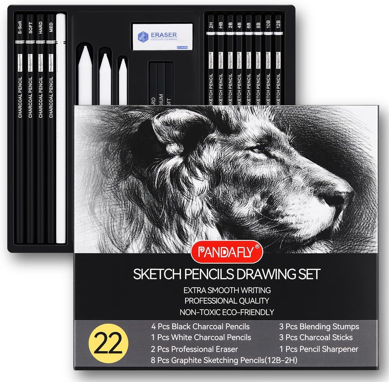 Black and White Charcoal Pencils, Charcoal Sticks 22 Piece Pro Art